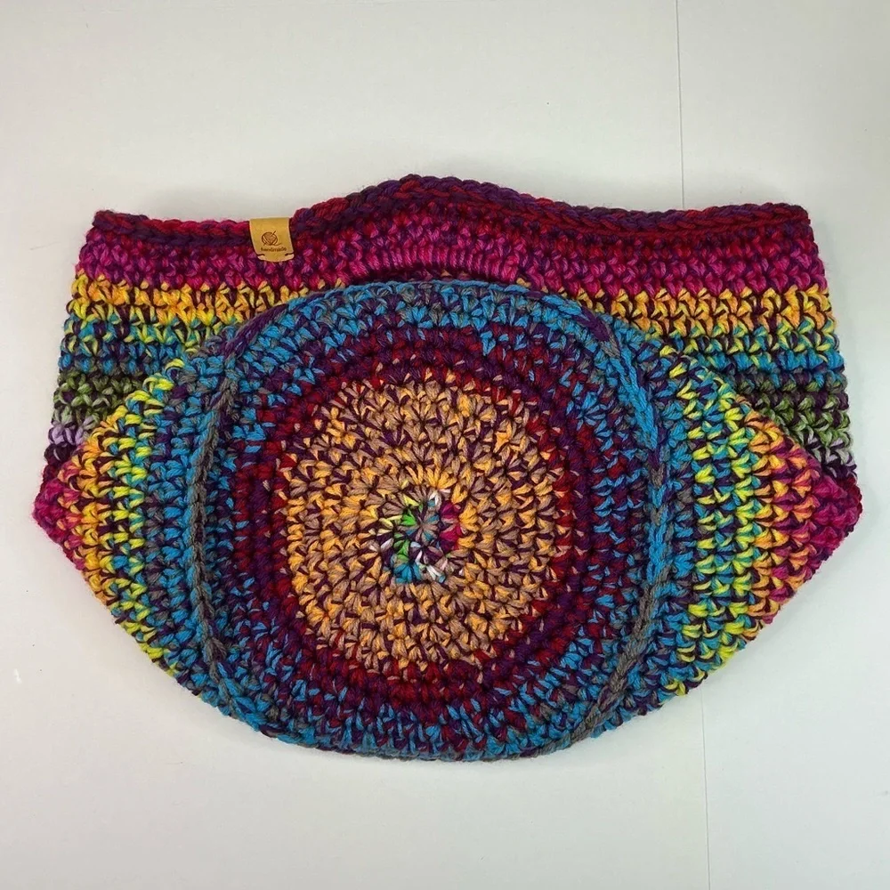 Handcrafted Multicolor Crochet Scrap Woven Tote Bag Basket Storage Handmade Knit